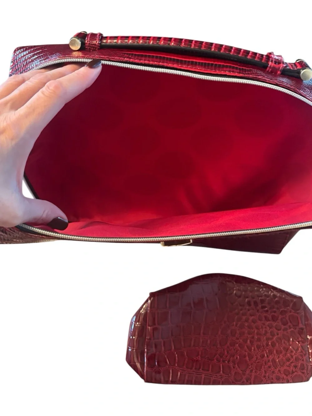 Estée Lauder Red Croc‑Embossed Cosmetic Bag